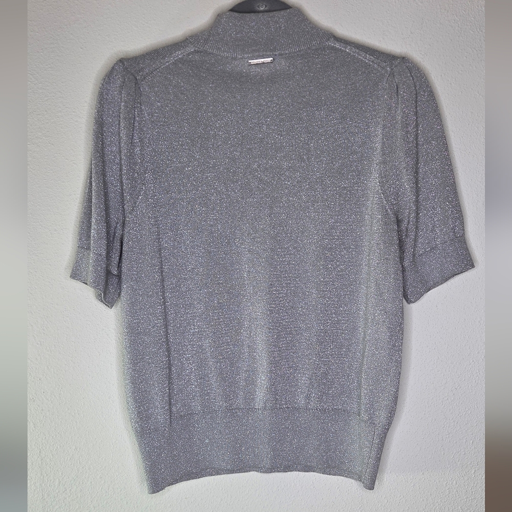 Michael Kors Metallic Silver Mock Neck Short-Sleeve Sweater - Size Large - Picture 11 of 15